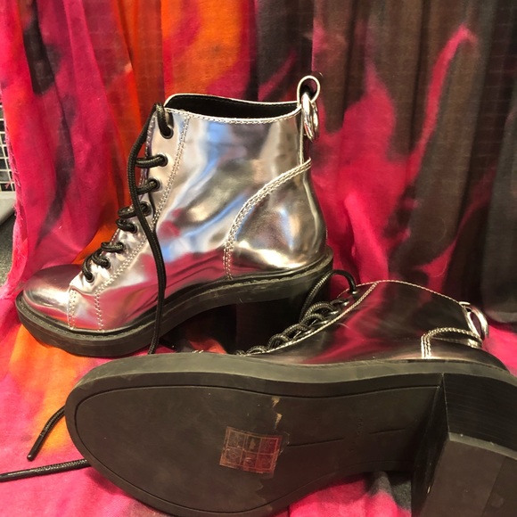 Bling it on! Silver patent leather Dolce Vita combat booties. - Picture 2 of 3